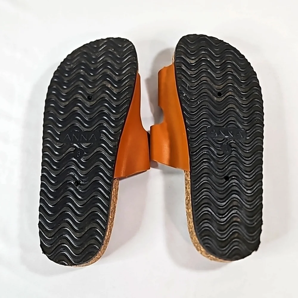 Anna Glory Brown Double Buckle Slide Women's Sandals Size 8